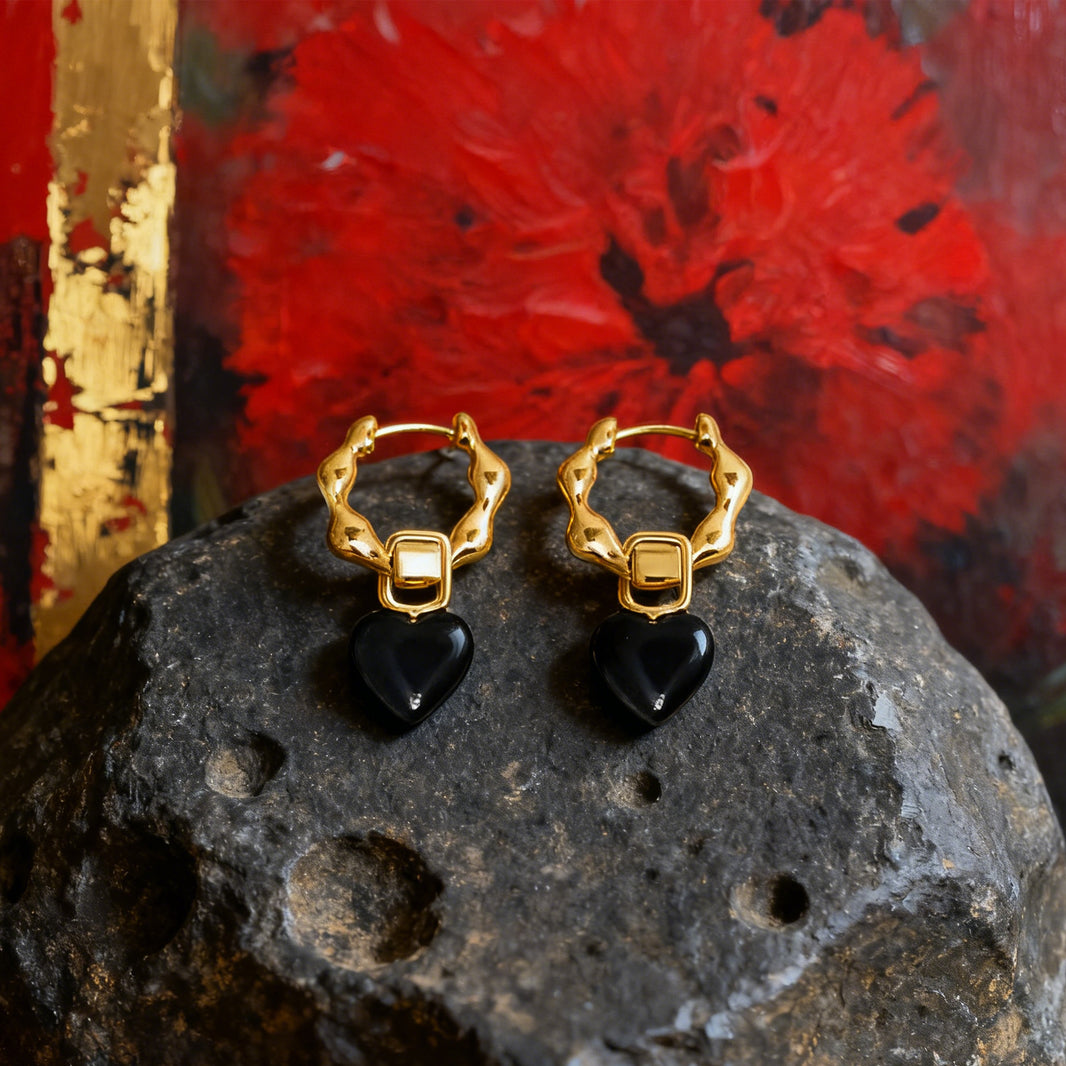 Boucles d’oreilles Créoles Cœur Noir