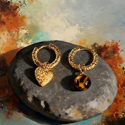 Boucles d’Oreilles Créoles Dual Orbit Œil de Tigre