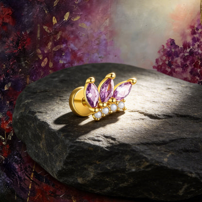 Boucle d’Oreille Clou Couronne Améthyste