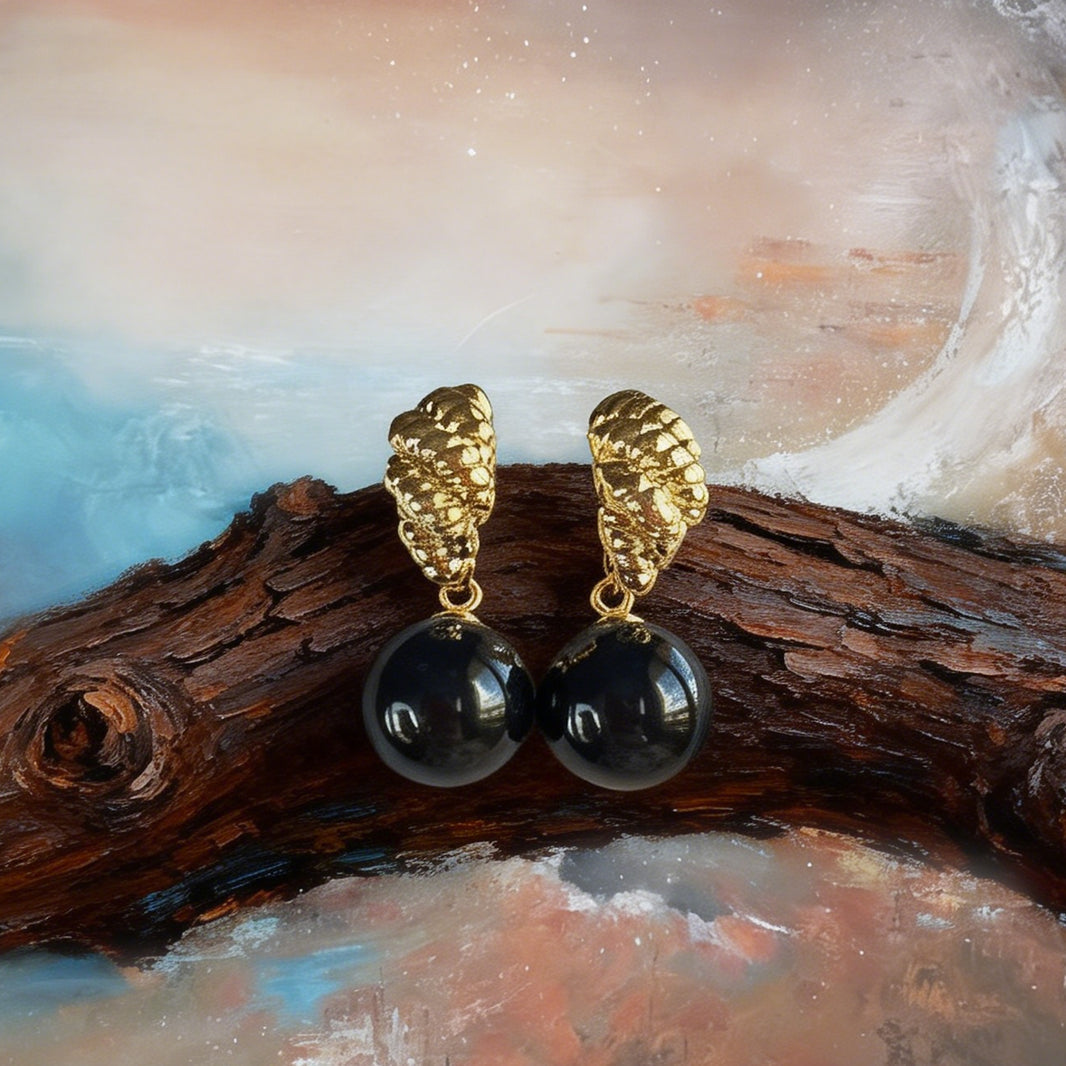 Boucles d’oreilles Perle Noire Chaîne