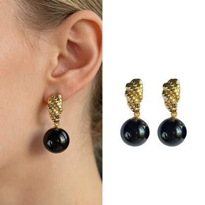Boucles d’oreilles Perle Noire Chaîne