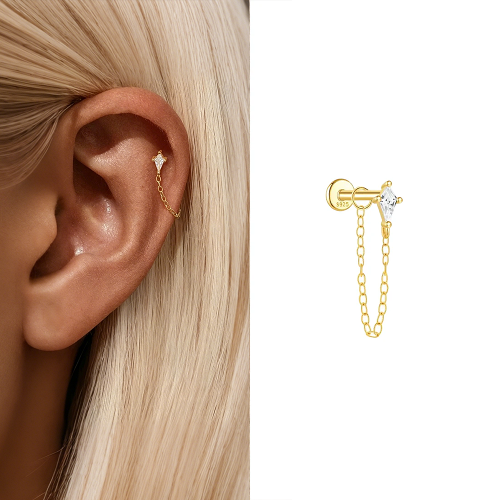Boucle d’Oreille Clou Chaîne Linéaire